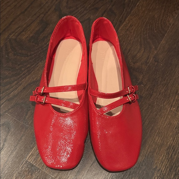 Zara Vibrant Red Leather Flats US 5 - Picture 1 of 6